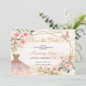 Save the Date Roze Bloemen (Staand voorkant)