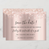 Save The Date Roze Goud Glitter Drips Bruiloft (Voorkant / Achterkant)