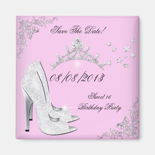 Save The Date Roze Zilveren Hoge Hakken Schoenen T Magneet