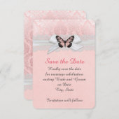 Save The Date Ruban en dentelle rose Papillon Damas Enregistrer  (Devant / Derrière)