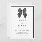 Save The Date Ruban Nœud Classique Mariage Noir & Blanc  (Devant)