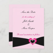 Save The Date Ruban noir Coeur rose Enregistrer la date (Devant / Derrière)