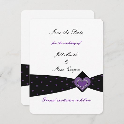Save The Date Ruban noir et violet Enregistrer la date (Devant / Derrière)