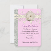 Save The Date Ruban rose floral Argent Damas Enregistrer la date (Devant)