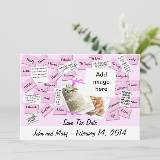 Save The Date Ruban rose, gâteau Mariage (Debout devant)