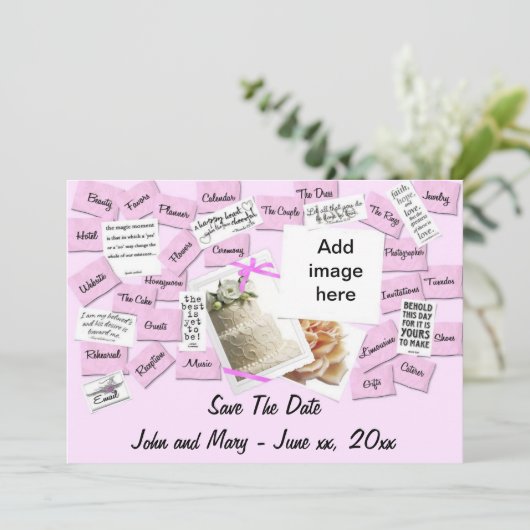 Save The Date Ruban Rose, Gâteau Mariage Enregistrer La Date (Debout devant)