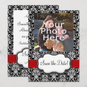 Save The Date Ruban Rouge/Blanc/Noir Damassé Enregistrer la Date (Devant / Derrière)