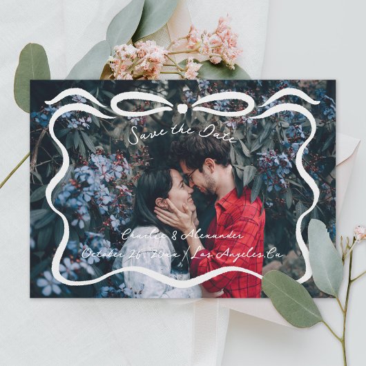 Save The Date Rubans encastrés et photo de la bow