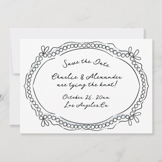 Save The Date Rubans et perles en stylo et en encre (Devant)