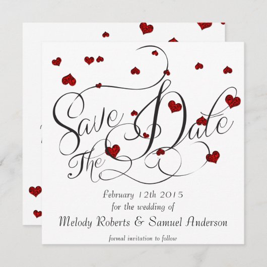 Save The Date Ruby Heart Confetti Enregistrer la date (Devant / Derrière)