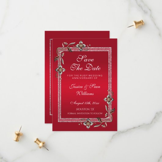 Save The Date Ruby Red Gems & Parties scintillant Ruby 40E Maria (Devant/Arrière en situation)