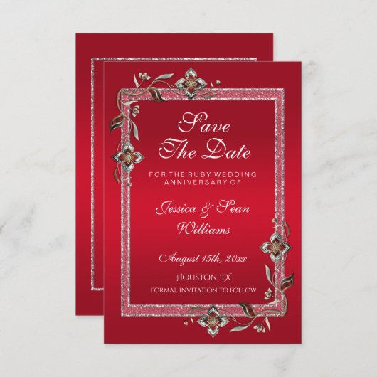 Save The Date Ruby Red Gems & Parties scintillant Ruby 40E Maria (Devant / Derrière)
