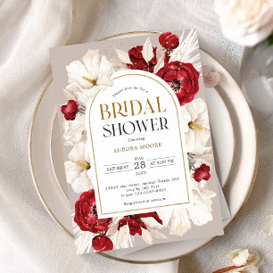 Save The Date Ruby rouge et blanc fleuri Douche nuptiale Invitat