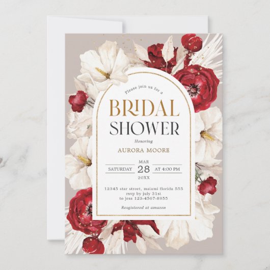 Save The Date Ruby rouge et blanc fleuri Douche nuptiale Invitat (Devant)