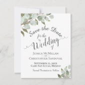 Save The Date Russe Aquarelle Eucalyptus Feuille Mariage blanc (Devant)