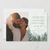 Save The Date Russe Aquarelle Pine Forest Photo QR Code (Devant)