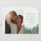 Save The Date Russe Aquarelle Pine Tree Forêt Photo QR Code (Devant)