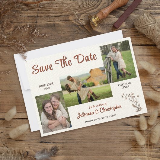 Save The Date Russe Boho Fleurs sauvages 3 Photo Terracotta