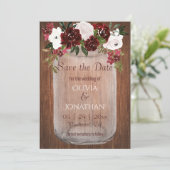 Save The Date Russe Bourgogne Floral Mason Jar Mariage (Debout devant)