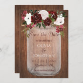 Save The Date Russe Bourgogne Floral Mason Jar Mariage (Devant / Derrière)