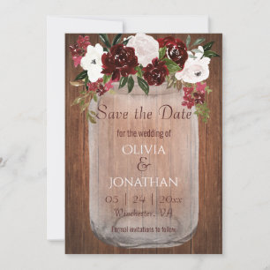 Save The Date Russe Bourgogne Floral Mason Jar Mariage
