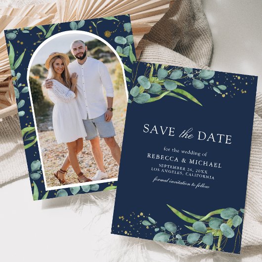 Save The Date Russe Eucalyptus Photo Mariage bleu marine