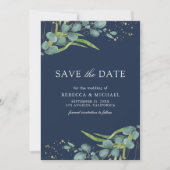Save The Date Russe Eucalyptus Photo Mariage bleu marine (Devant)