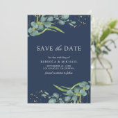 Save The Date Russe Eucalyptus Photo Mariage bleu marine (Debout devant)