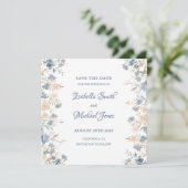 Save The Date Russe Floral Boho bleu et Mariage beige (Debout devant)