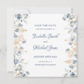 Save The Date Russe Floral Boho bleu et Mariage beige (Devant)