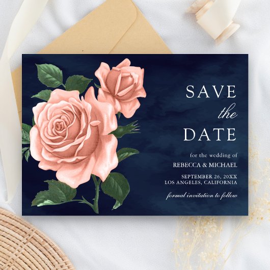 Save The Date Russe Marine bleu Dusty Pêcher Rose Mariage