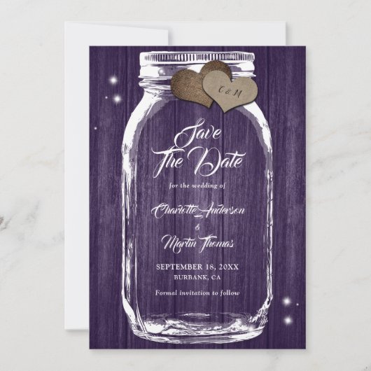 Save The Date Russe pays violet Mason Jar Mariage (Devant)
