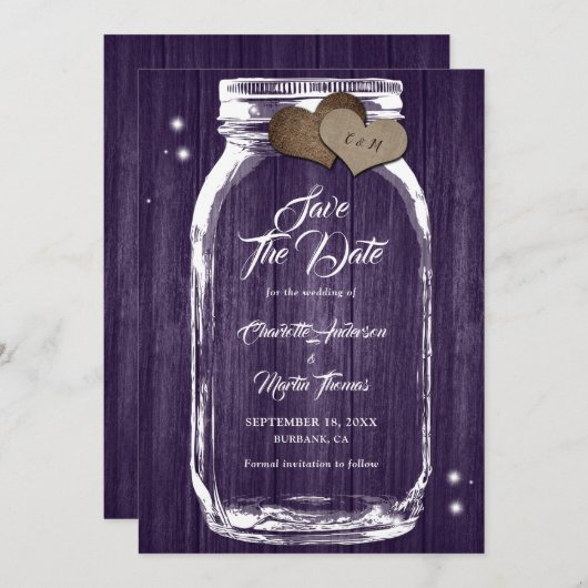 Save The Date Russe pays violet Mason Jar Mariage (Devant / Derrière)