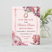 Save The Date Russe rose Boho Ouest Charra Thème Quinceanera (Debout devant)
