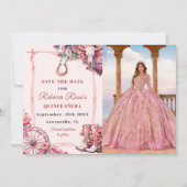 Save The Date Russe rose Boho Ouest Charra Thème Quinceanera (Devant)