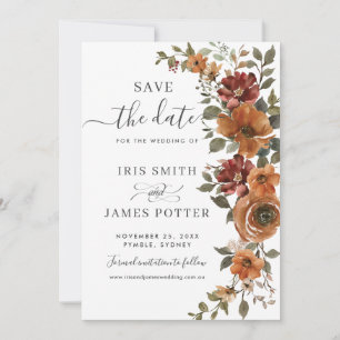 Save The Date Russe Rust Terme Orange Cuivre Mariage Floral