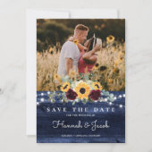 Save The Date Russe Sunflower Navy Bleu String Mariage (Devant)