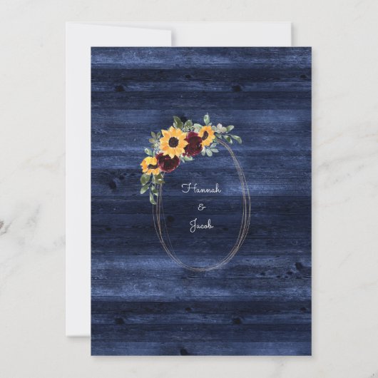 Save The Date Russe Sunflower Navy Bleu String Mariage (Dos)