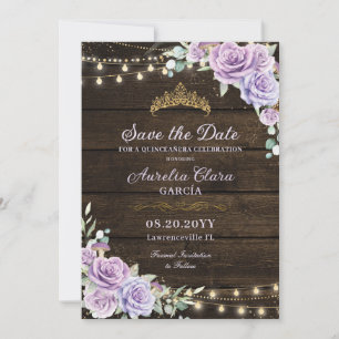 Save The Date Russe violet Floral Enchantée Forêt Quinceañera