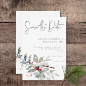 Save The Date Russe Winter Holly Berries & Mariage de neige