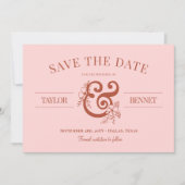 Save The Date Rust & Blush Floral Ampersand Pas de photo (Devant)