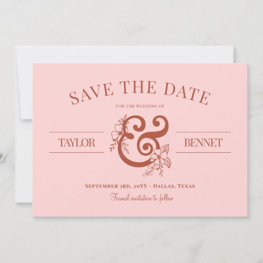 Save The Date Rust & Blush Floral Ampersand Pas de photo (Devant)