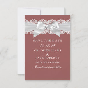 Save The Date Rust Brown Damask & Pearl Bow Enregistrer La Date