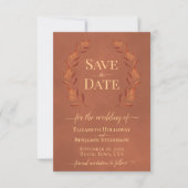 Save The Date Rust Laurel Feuilles Élégant Mariage en terre cuit (Devant)