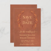 Save The Date Rust Laurel Feuilles Élégant Mariage en terre cuit (Devant / Derrière)