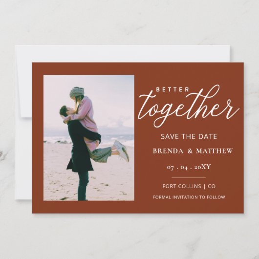 Save The Date Rust Script Mieux Ensemble Minimal Simple Photo (Devant)