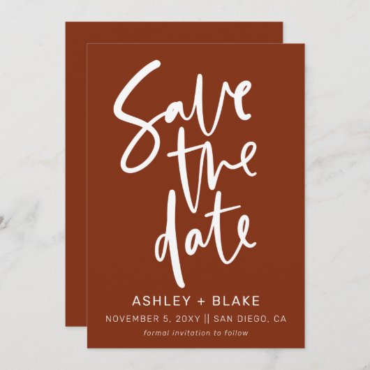 Save The Date Rust Simple Calligraphie manuscrite Enregistrer la (Devant / Derrière)