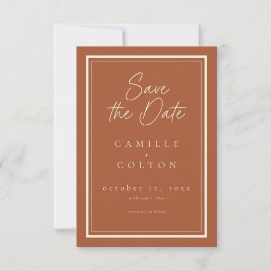 Save The Date Rust Terracotta Minimalist Frame Wedding (Devant)