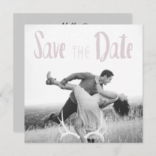 Save The Date Rustic Antler Art Graphic Carré Enregistrer la dat (Devant / Derrière)