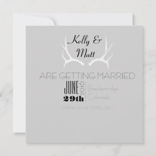 Save The Date Rustic Antler Art Graphic Carré Enregistrer la dat (Dos)